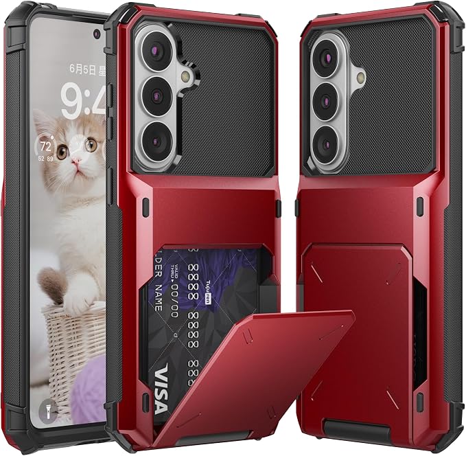 Foluu Wallet Case for Samsung Galaxy S26 with Card Holder, 5 Credit Hidden Card Slot Flip Cover Dual Layer Protective Hard PC Back & Soft TPU Bumper - Stylish Case for Galaxy S26 2026 (Red) by Foluu