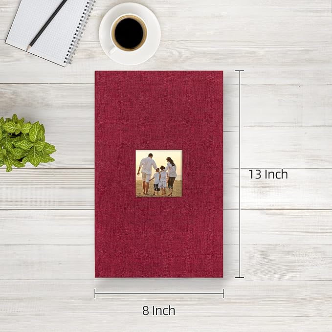 potricher Photo Album 4x6 Pictures, 300 Pockets, Linen Cover, Red | Linen Cover, Front Window, Large Capacity 4x6 Picture Albums, Photo Book for Family, Wedding, Anniversary, Baby, Keepsake - Image 2