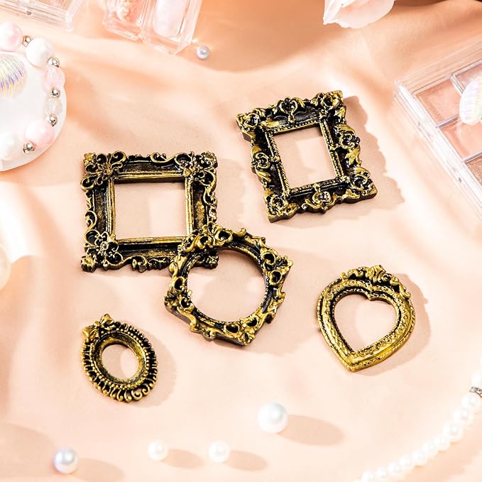 Vicenpal 40 Pcs Black Gold Mini Vintage Picture Frames Bulk | Small Vintage Photo Frames, Antique, Resin, Baroque, Ornate, Cute Wallet Size, for DIY Jewelry Gifts Christmas Wedding Decor - Image 7