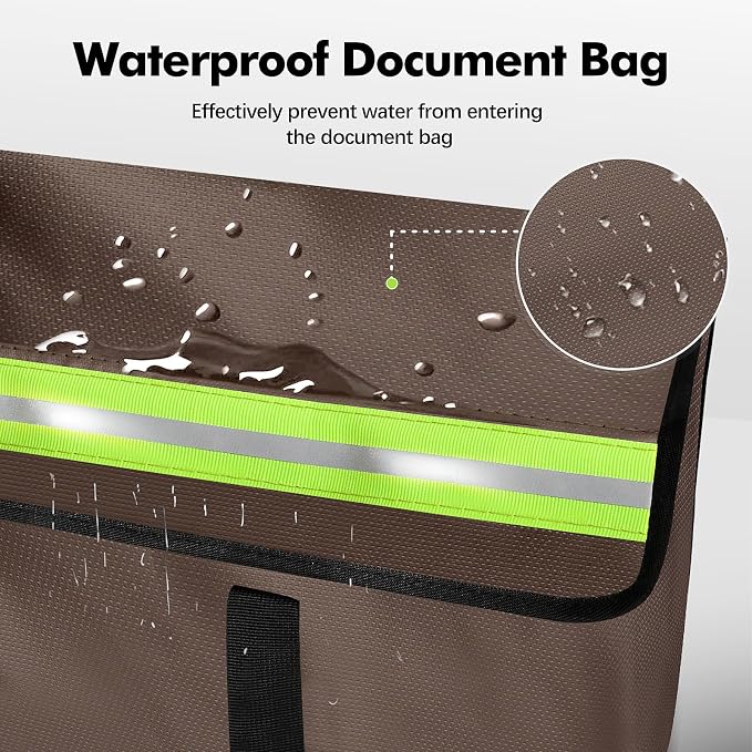 Large Fireproof Document Bag for Home Safe Storage, 24 x 12 x 12in, Brown | 2000°F Fireproof document box, 4-layer fiberglass important document storage for photo, file and cash with reflective strip - Image 4