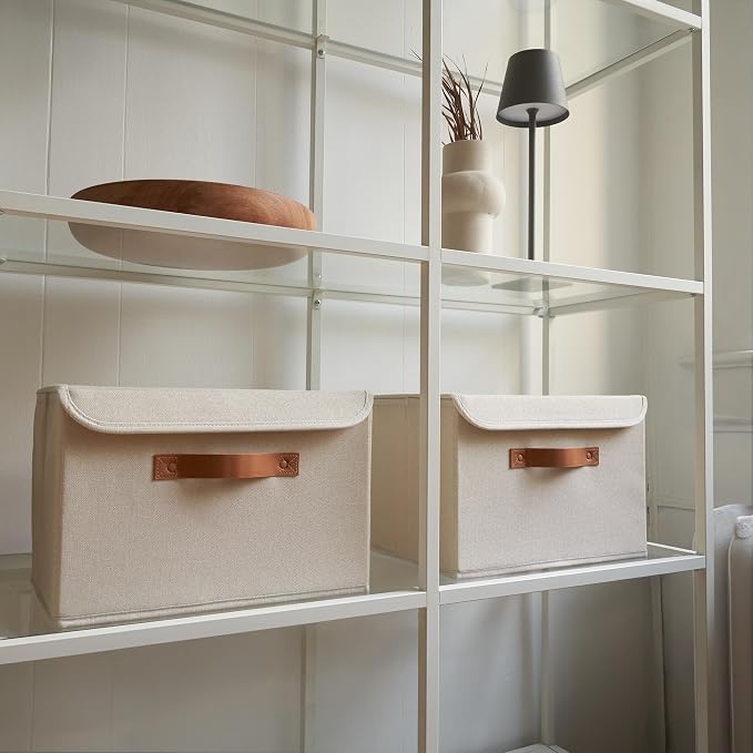 Decorative Linen Storage Boxes with Lids - Large Set of 2 Organizer Bins | The Perfect Container for Home Decor - Safely Store Photos, Documents and Memory Box Keepsakes in Style - Image 8