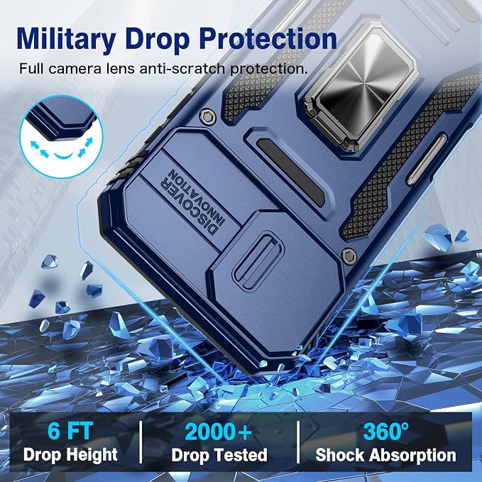 VEGO for iPhone 16 Plus Case with Privacy Screen Protector and Kickstand | Slide Camera Cover and Ring Kickstand Military Grade Heavy Duty Protection Cover for iPhone 16 Plus 6.7 Inch - Blue - Image 6