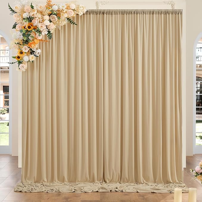10ft x 8ft Wrinkle Free Champagne Backdrop Curtains for Parties, Thick Fabric Photo Backdrop Drapes for Weddings Photography Birthday Party Backgrpund Decor by ENJOYYOURPARTY