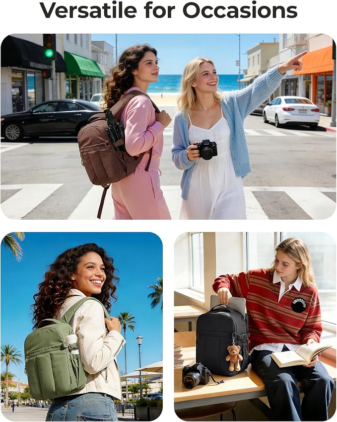 BAGSMART Small Camera Backpack for Women with Laptop Compartment, Green | Puffy Camera Bags for Photographers, DSLR/SLR/Mirrorless Photography Camera Case, Water-resistant Travel Backpack - Image 7