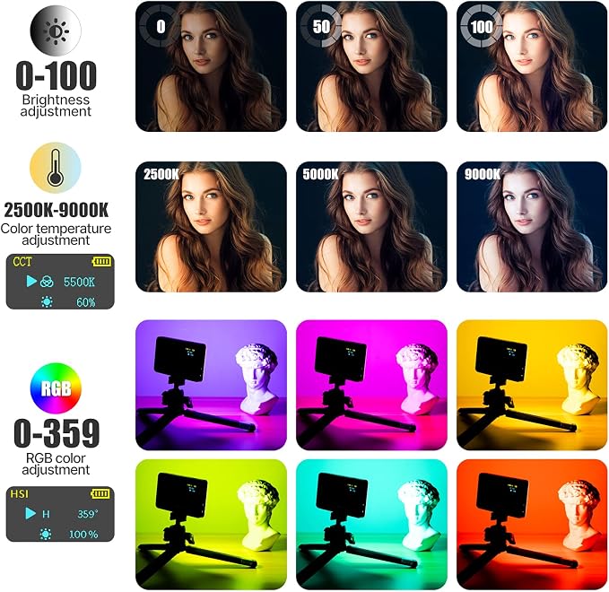 VIJIM VL120 RGB Video Light Portable LED Camera Light Panel 0-360Full Color | CRI 95+ 2500-9000K LED 3100mAh Rechargeable DSLR Lighting for Vlogging, Photography, Video Conference - Image 2