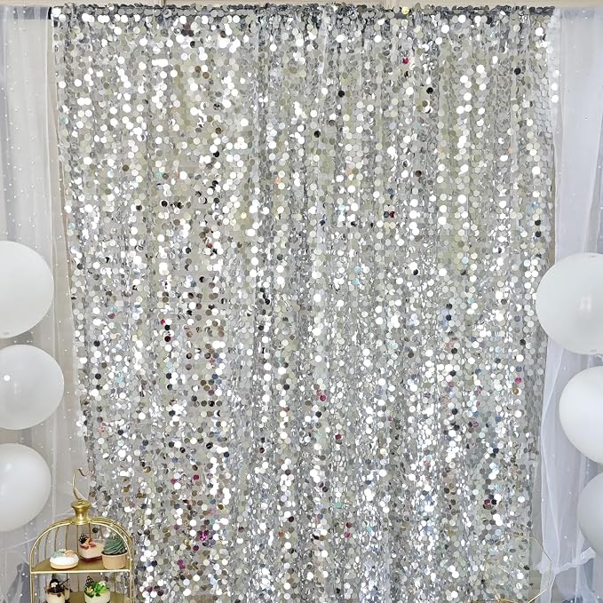 9FTx10FT Silver Sequin Backdrop 1 Panel,18MM Large Payette Sequins Backdrop, Glitter Photobooth Props for Christmas Party Wedding Birthday - Image 2