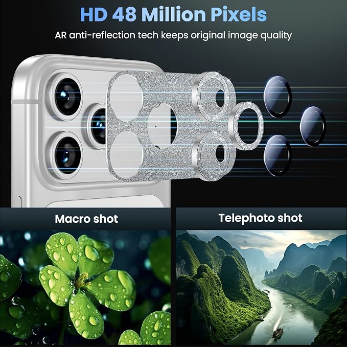 Uyiton for iPhone 17 Pro Camera Lens Protector - Metal Camera Protector | Not Easy to Break, Strong Adsorption, Case-Friendly, Metal 9H Sapphire Glass Rear Camera Screen Cover, Glitter Silver - Image 3