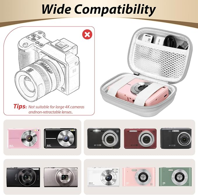Digital Camera Case for KODAK PIXPRO FZ55/FZ45, Case Only, Matte Gray | Fits CAMKORY DC403 and Canon PowerShot ELPH 360 HS Compact Digital Cameras, Small Hard Shell Camera Pouch with Mesh Pocket - Image 3