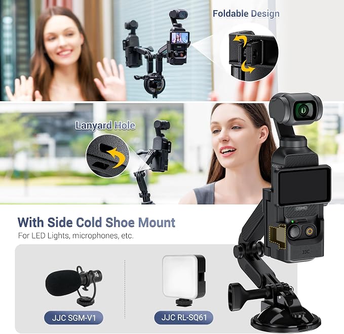 JJC Suction Cup Mount for DJI Osmo Pocket 4 3 Xtra Muse,with Extension Arm | Modular Foldable Car Mount Windshield Dashboard Hood Holder with Cold Shoe Mount,Expansion Adapter,Detachable - Image 7