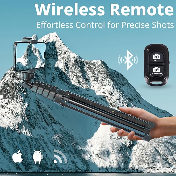 UBeesize 88’’ Flexible Phone Tripod with 14.95’’ Gooseneck, Remote and Phone Holder, Overhead Cell Phone Stand＆Selfie Stick for Video Recording, Compatible with iPhone Android Phone, Camera Black - Image 5