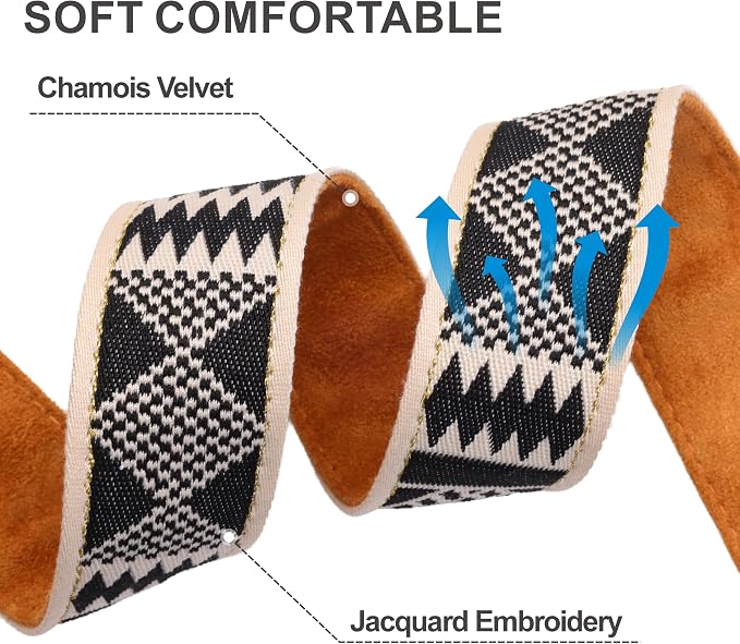 Padwa Lifestyle Diamonds Camera Strap - 1.5" Crazy Horse Cowhide Ends Camera Straps for Photographers, Cute Cotton Weave Soft Suede Fabric Padded Strap fits All Cameras for Adults & Kids - Image 4
