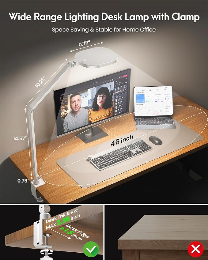 Video Conference Lighting for Computer, Zoom, Video Recording,White | 15W Desk Ring Light with C- Clamp, Swing Arm, Remote, Memory & Timer CRI 97.8, Video Lighting for Webcam,Streaming, Podcast - Image 6