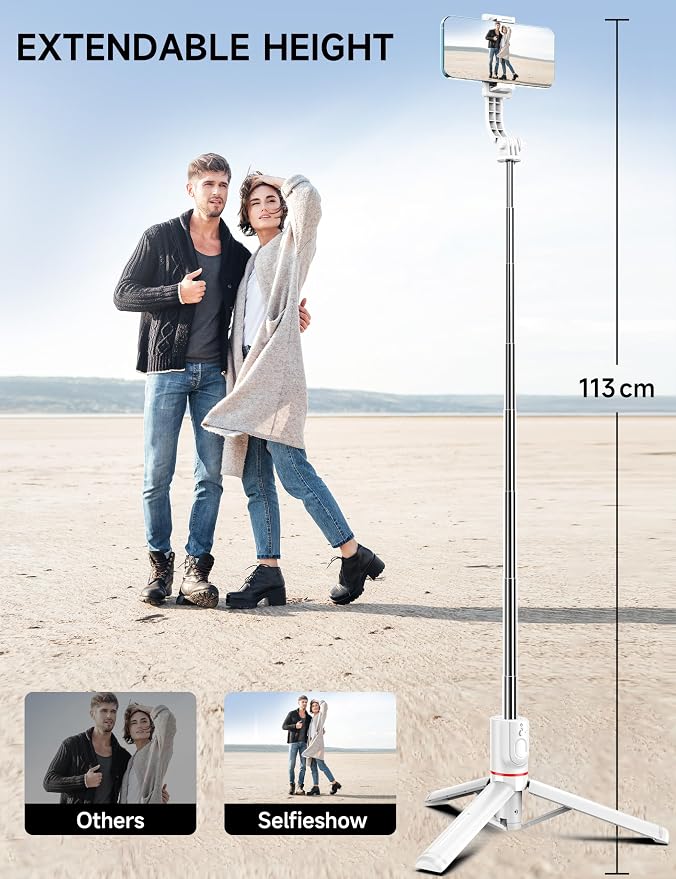 Selfie Stick Tripod with 2 Light, 45" Selfie Sticks with Wireless Remote, Portable Phone Tripod Compatible with 4''-7'' iPhone/Android Samsung Smartphones Selfie Stick for Travel Video Record Vlog - Image 4