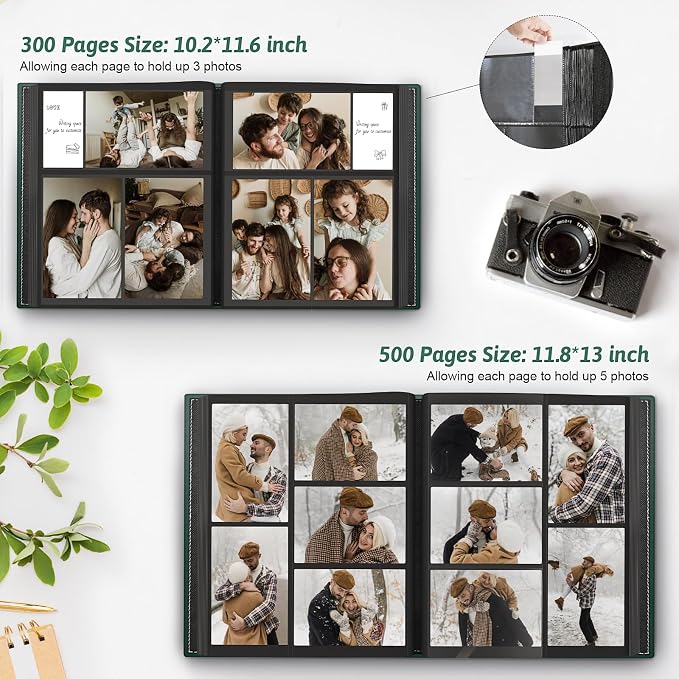 Popotop 4x6 Photo Album Holds 500 Pictures, Vegan Leather Hardcover | 500-Photos Capacity, Clear Slip-In Pockets, Large Collection Format, Front Photo Window, Gifts for Family Wedding Baby - Image 5