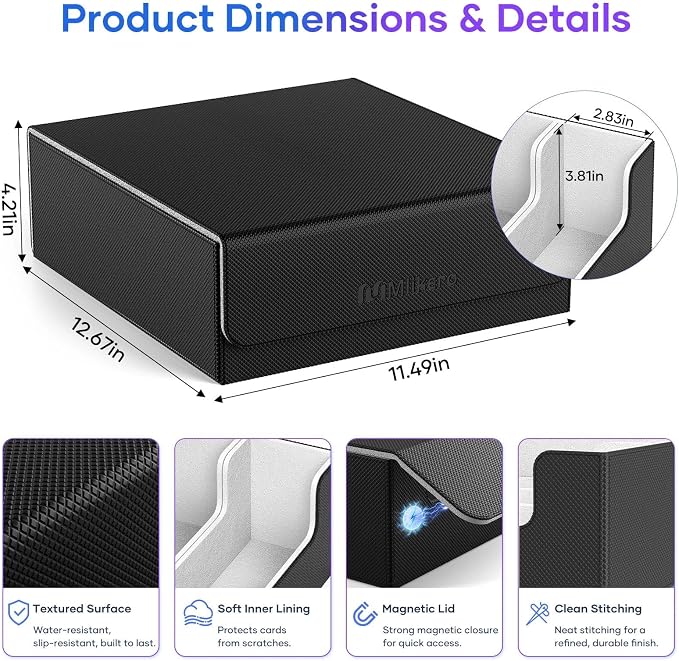 Mlikero Trading Card Storage Box, Bulk Card Storage for 2400+ Sleeved Cards, PU Leather Magnetic Closure Card Organizer with 10 Dividers & 4 Foam Stoppers, Fit for MTG, TCG and Sports Cards - Image 6