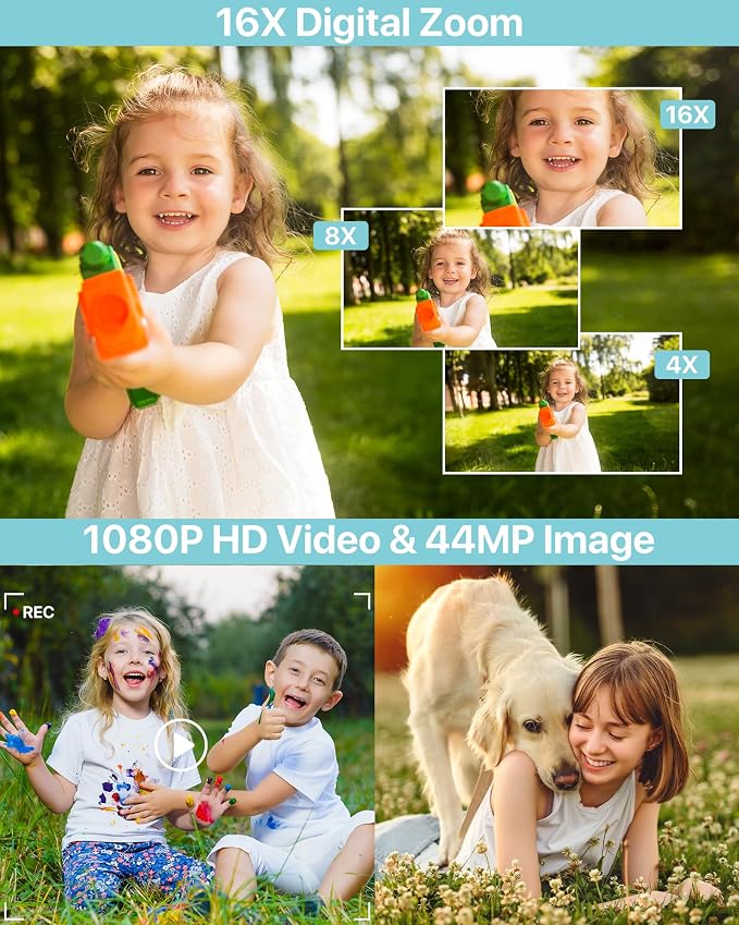 Digital Camera, Latest FHD 1080P Digital Camera for Teens with SD Card Anti Shake Point and Shoot Cameras Portable 16X Zoom Compact Small Cameras for Kids Boys Girls Seniors with Wrist Strap - Image 2