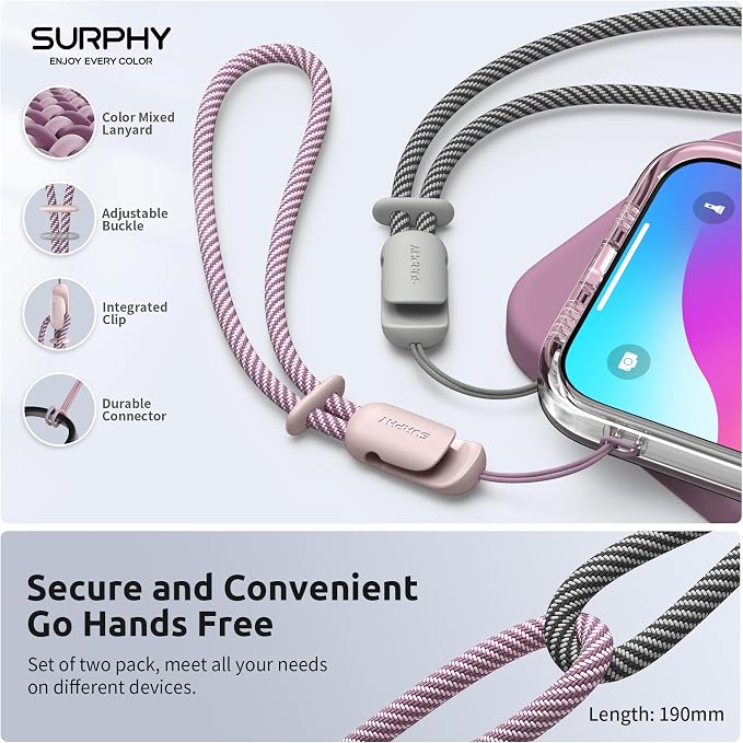 SURPHY 2 Pack Phone Lanyard, Phone Wrist Strap for Case, Camera Wrist Strap | Ultra-Light 2-Color Braided Phone Strap, Cellphone Charm Strap, Anti-Lost Wrist Lanyard for Women and Men, Pink Gray - Image 7