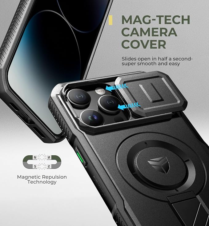 Dexnor for iPhone 14 Pro Max Case with Slide Camera Cover & Adjustable Kickstand, Compatible with MagSafe, Rugged Shockproof Bumper Cases Heavy-Duty Magnetic Protective Cover,6.7 inch,Black - Image 4