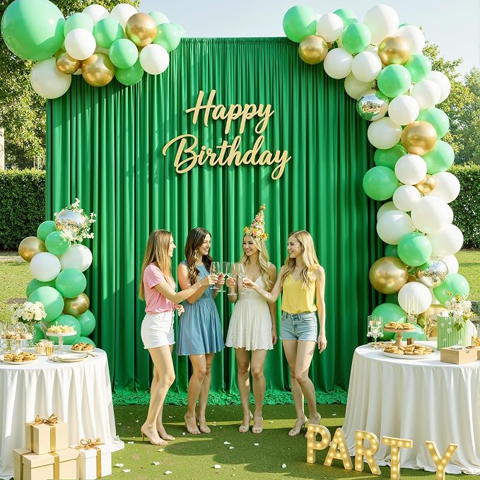 10x12 ft Green Backdrop Curtains for Weddings Parties, Birthdays and Photos | 2 Panels 5x12 ft, Wrinkle-Free Polyester Drapes, Washable, Ironable, 4 in Rod Pocket for Baby Showers Photography Background - Image 8