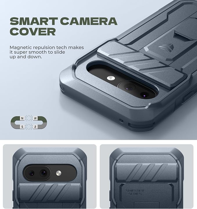 Dexnor for Google Pixel 9a Case with Slide Camera Cover & 2 Front Frames & Built-in Screen Protector & Heavy-Duty Kickstand, Full-Body Protective Cover Rugged Bumper Cases for Pixel 9a,Navy Blue - Image 3