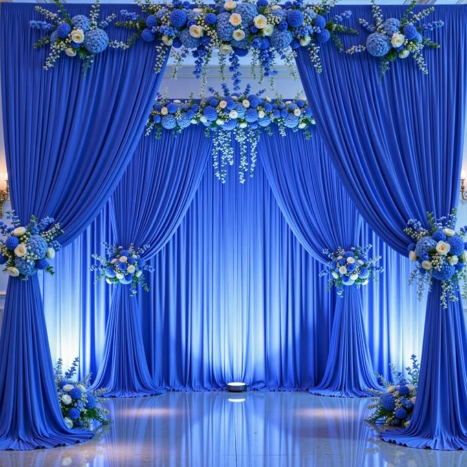 10 Panels Royal Blue Backdrop Curtains for Wedding Party Wrinkle Free Backdrops Curtain Drapes Fabric Decorations Photo Back Drop Cloth for Baby Shower Photography Stage Reception 50ft(W) x 12ft(H) - Image 8