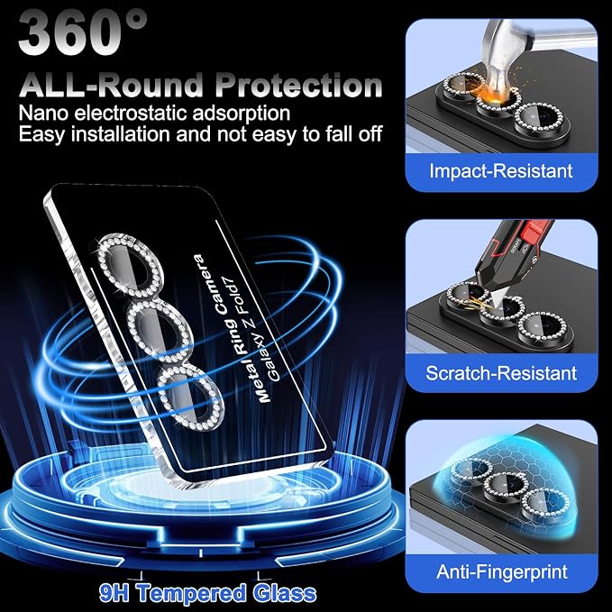 Meshine for Samsung Galaxy Z Fold 7 Camera Lens Protector,Scratch Proof,Strong Adsorption,9H Hardness with Metal Ring Camera Cover,Ultra Thin Case Friendly, Accessories Lens Protector,Shiny Black - Image 3