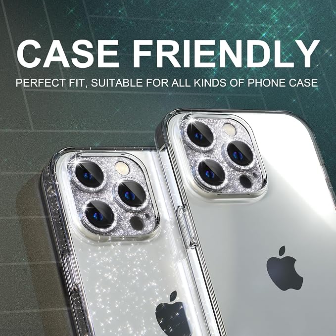 Choiche for iPhone 14 Pro/iPhone 14 Pro Max Camera Lens Protector | Bling Camera Cover with 9H Tempered Glass Lens Screen Protector Metal Ring Decoration Accessories (Glitter-Silver) - Image 5