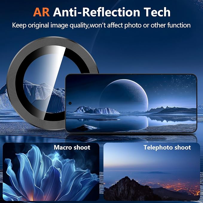 for Samsung Galaxy Z Flip 8 Camera Lens Protector, Individual Metal Ring Tempered Glass Lens Cover, [Strong Adsorption] Scratch Resistant Ultra-Thin HD Clear Lens Cover, 1 Set-Black - Image 3
