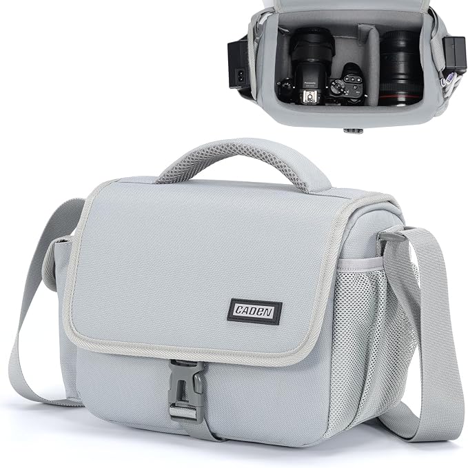 CADeN Camera Bag Case Shoulder Crossbody Bag Compatible for Nikon, Canon, Sony, DSLR SLR Mirrorless Cameras and Lenses (1.0 Grey, Small) by CADeN