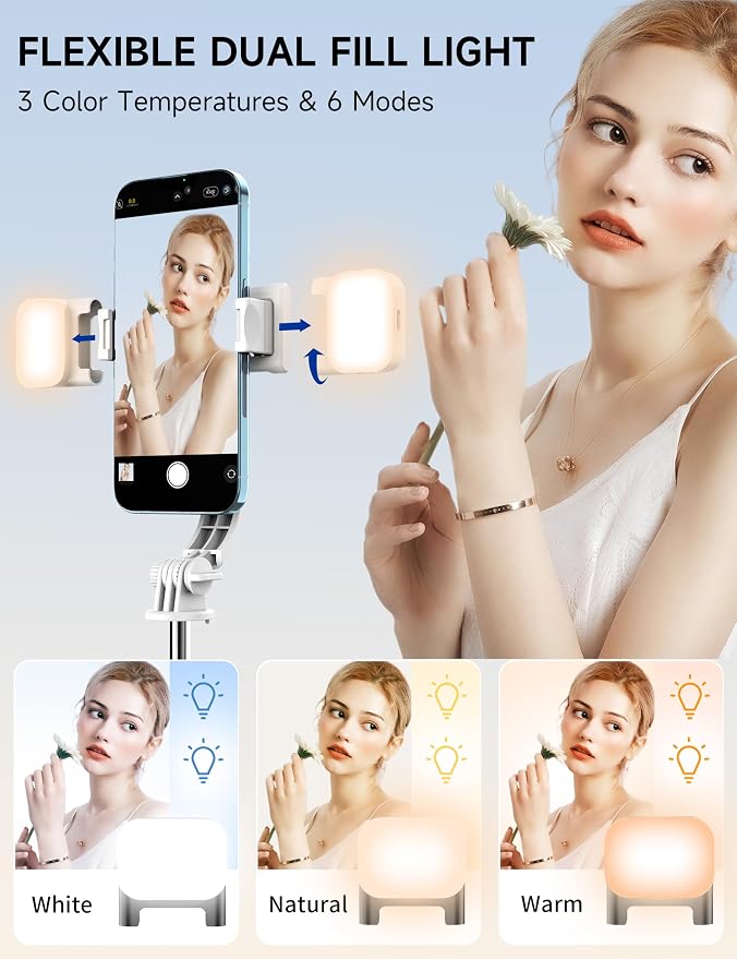Selfie Stick Tripod with 2 Light, 45" Selfie Sticks with Wireless Remote, Portable Phone Tripod Compatible with 4''-7'' iPhone/Android Samsung Smartphones Selfie Stick for Travel Video Record Vlog - Image 2