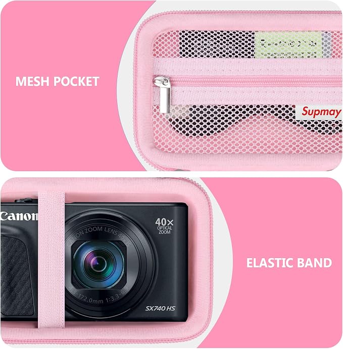 Carrying Case for Canon PowerShot SX740 HS, SX730 HS Camera, Pink | SX720 HS, SX620 HS, G7 X Mark III, G7 X Mark II Digital Camera, Storage Holder Travel Bag with Mesh Pocket for Battery Pack - Image 6