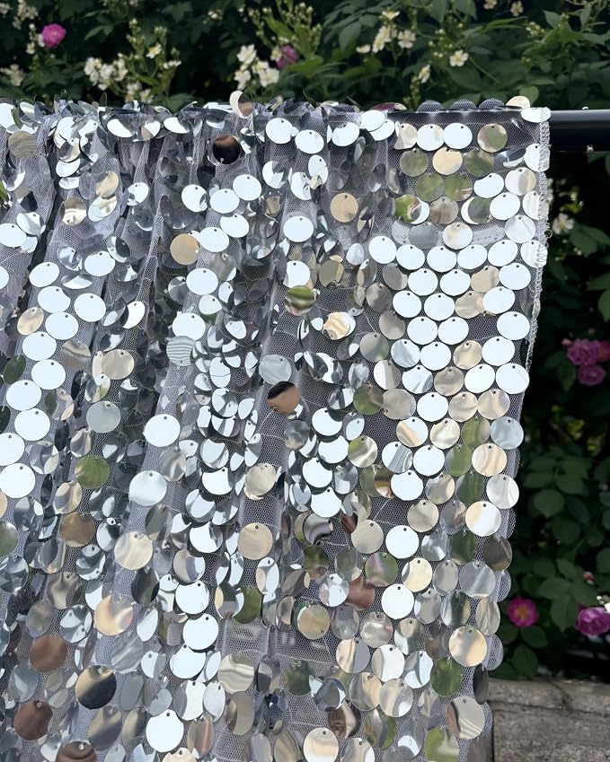 9FTx10FT Silver Sequin Backdrop 1 Panel,18MM Large Payette Sequins Backdrop, Glitter Photobooth Props for Christmas Party Wedding Birthday - Image 7