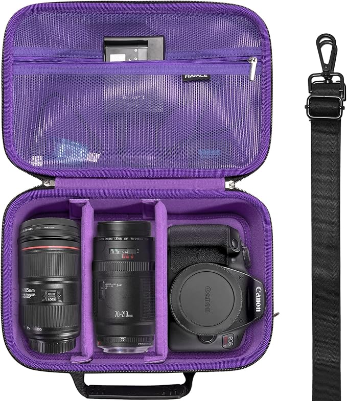 RAIACE Hard Carrying Case Compatible with Canon EOS Rebel T7/ T100/ T6/ R100/ R50/ R5/ R7/ R8, for Sony, for Nikon Camera. Large Capacity Camera Bag for Lens, Cables, Cards and Accessories. - Purple by RAIACE