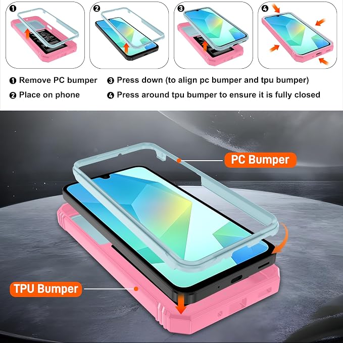 Gritup for Galaxy A16 5G Phone Case: Samsung-A16-Case with 2*Screen Protector, Magnetic Stand & Slide Camera Cover, Shock Proof Military-Grade para Galaxy A 16 Phone Cover, Green+Pink - Image 3