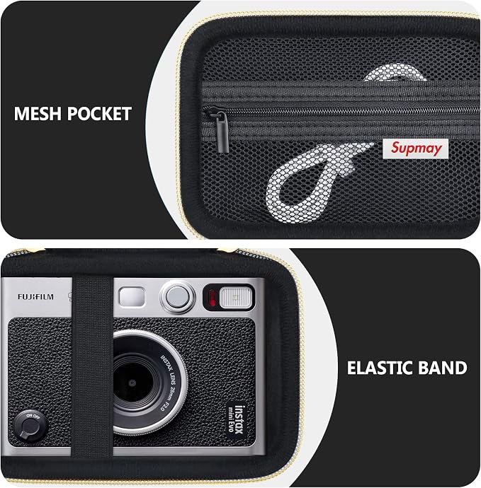 Carrying Case Compatible with Instax Mini EVO Instant Camera, INSTAX MINI EVO Camera Storage Holder Travel Bag with Mesh Pocket for Photos, USB Cables, Film, Black - Image 4