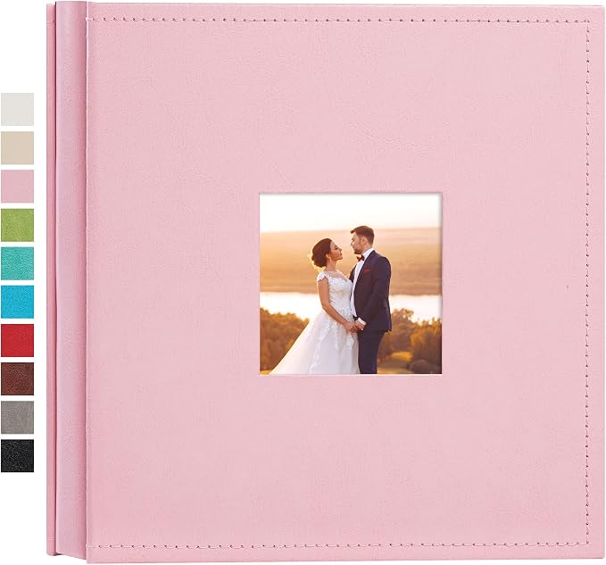 potricher Small Photo Album 4x6 200 Photos, Leather Cover, Pink | Leather 4x6 Picture Album with 200 Horizontal Pockets, Photo Book for Family, Wedding, Anniversary, and Baby by potricher