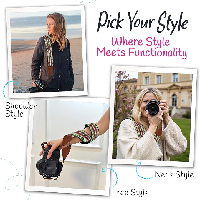 Art Tribute Camera Strap - Shoulder, Crossbody & Neck Camera Strap for Photographers, Fits All Cameras, Canon Nikon Sony Fujifilm, Padded Strap W/Quick Release, Embroidered Cotton & Leather Ends - Image 6