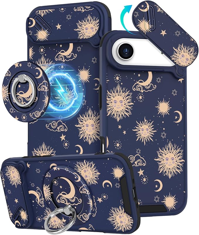 Buleens for iPhone 17 Air Case 6.5 Inch - with Ring Stand & Camera Cover Aesthetic Cute Designed for Women Girls Girly Kawaii Sun Moon Stars Phone Case for iPhone 17 Air Compatible with Magsafe by Buleens