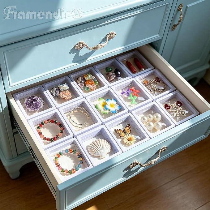 Framendino, 20 Pack White 3D Floating Frame Display Case Challenge Coin 3.5x3.5x0.8 Holder Stands Jewelry Storage Box for AA Medallion Shells Gems - Image 5