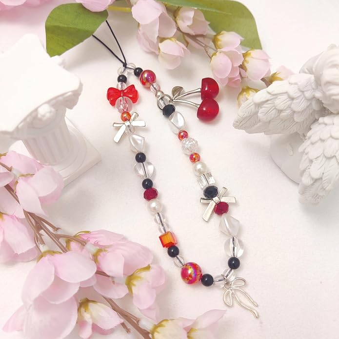 cioatu Phone Charms Cute Cherry Butterfly Cell Phone Lanyard Strap Wrist Strap for Bag Airpods Camera Pendants Decor - Image 2