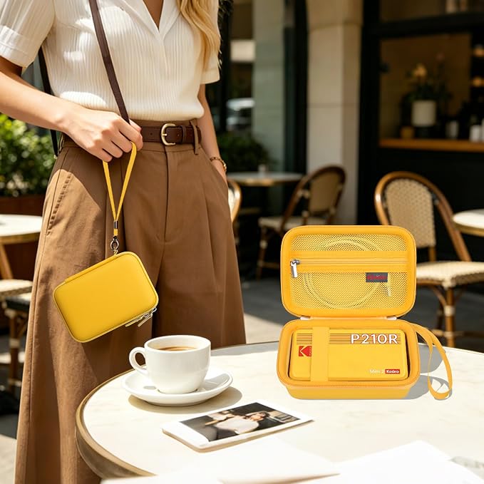 Elonbo Carrying Case for KODAK Mini 2 Retro 2x3 Portable Photo Printer | Bluetooth Smartphone Instant Color Printer Hard Travel Protective Bag, Mesh Pocket fits Cartridge Photo Paper Sheets, Yellow - Image 7