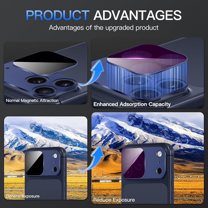 Suoman for iPhone 17 Pro Max Camera Lens Protector, ND Filter Lens Film | Magnetic Tempered Glass Lens Film, Strong Adsorption, HD Clear, All-in-one Metal Camera Screen,Blue - Image 8