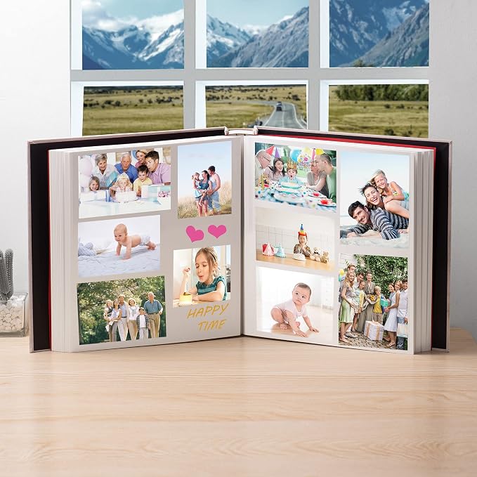 HoneyTolly Large Photo Album Self Adhesive, DIY Scrapbook Album for 600 Photos, 13"x12.6" 120 Pages Linen Cover Memory Book(Light Beige) - Image 4