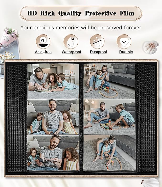 Ejblfe Photo Album 4x6,Linen Cover Slide-in Photo Album Book Can Holds 300 4x6 Photos with 50 Black Sheets for Family,Wedding,Baby and Holiday Pictures (Beige) - Image 4