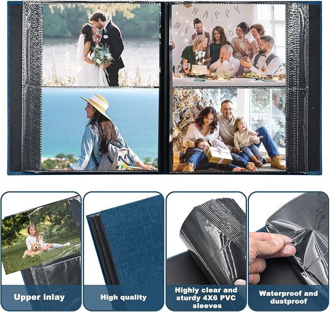 Photo Album 4x6 200 Pockets for Wedding Gifts,Linen Hardcover Picture Albums for Family Anniversary Baby Vacation Pictures - Image 5