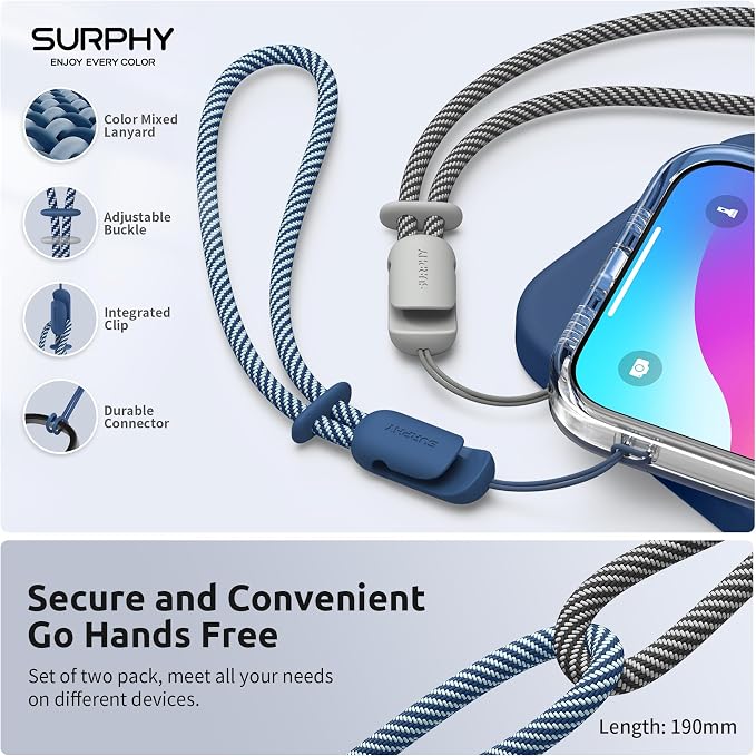 SURPHY 2 Pack Phone Lanyard, Phone Wrist Strap for Case, Camera Wrist Strap | Ultra-Light 2-Color Braided Phone Strap, Cellphone Charm Strap, Anti-Lost Wrist Lanyard for Women and Men, Blue Jay Gray - Image 4