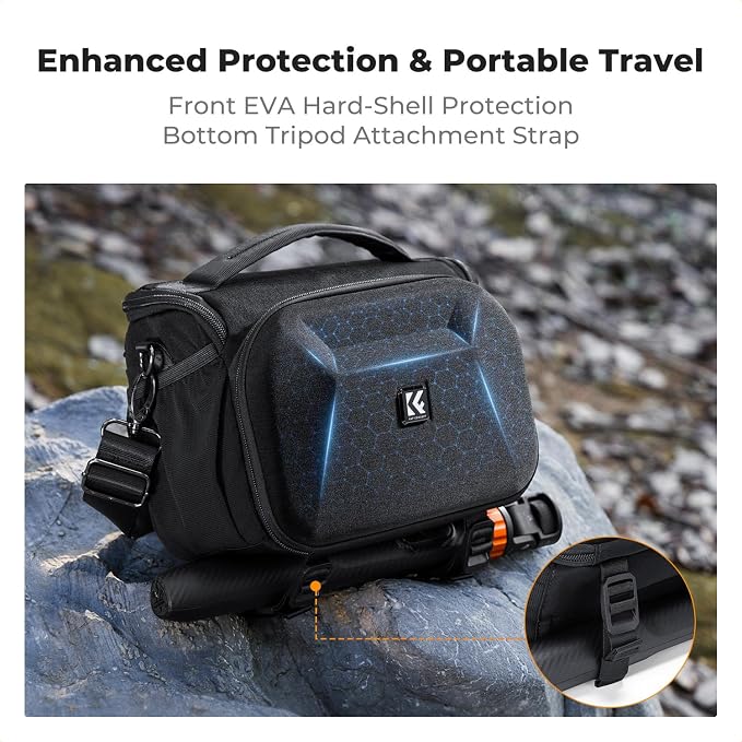 K&F CONCEPT Camera Sling Bag, Hardshell Crossbody Bag with Tripod Holder | EVA Hardshell, Foam Padded, Double-Zip Access, Mesh Pockets, Flexfold Divider for Street & Travel, for Canon/Nikon/Sony, BS14 - Image 4