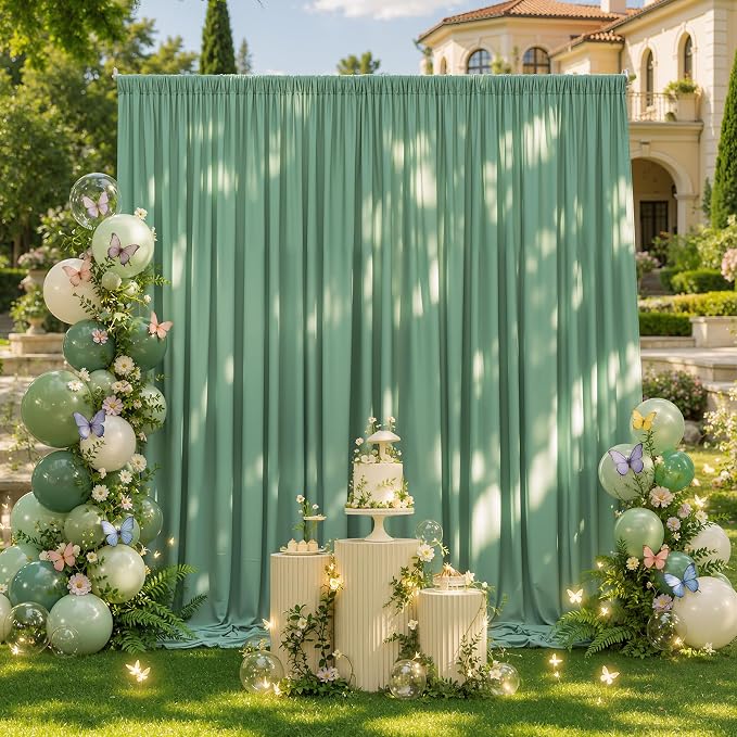 50x12 ft Sage Green Backdrop Curtains for Weddings, Birthdays and Photos | 10 Panels 5x12 ft, Wrinkle-Free Polyester Drapes, Washable, Ironable, 4 in Rod Pocket for Baby Showers Photography Background - Image 5
