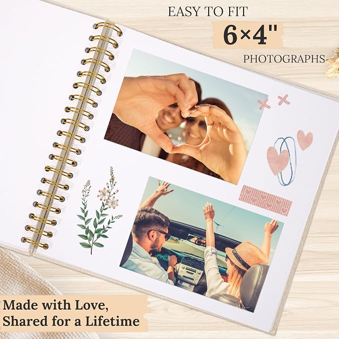 10"x10" Scrapbook Photo Album Linen Cover 20 Sheets 40 Pages White Paper | Black Hardcover Kraft White Pages Memory Book, for Travel Wedding Guest Book Christmas Baby Shower Fits 4x6 & Instant Photos - Image 3