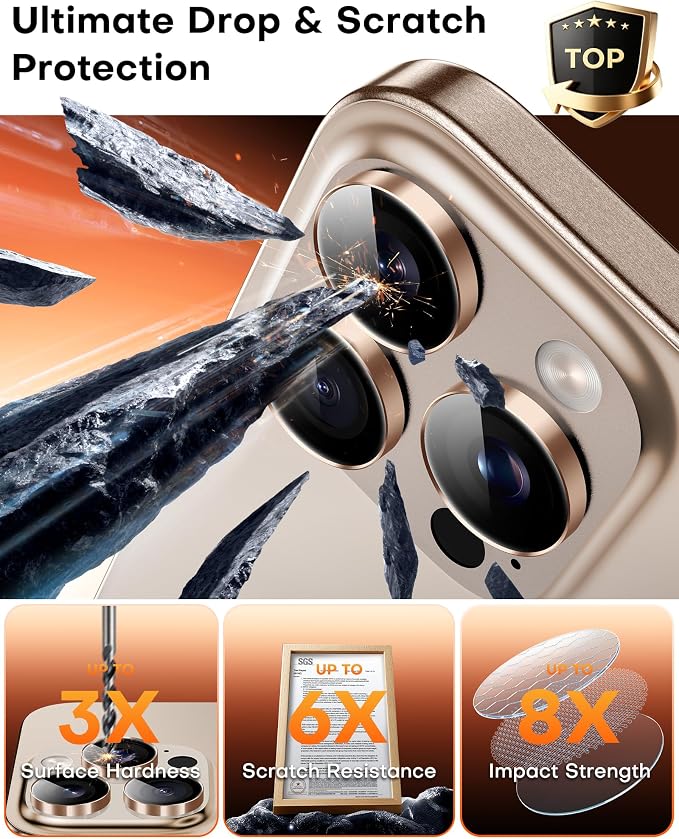 TOCOL for iPhone 16 Pro Max Camera Lens Protector/iPhone 16 Pro Camera Lens Protector Tempered Glass HD Individual Scratch Resistant Cover Accessories Case Friendly 2 Pack（Rose Gold） - Image 4